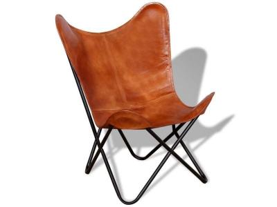 Fauteuil chaise si&egrave;ge lounge design club sofa salon papillon cuir v&eacute;ritable marron 1102094/3