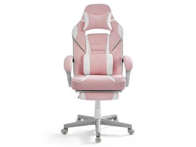 SONGMICS Fauteuil de bureau repose-pieds t&eacute;lescopique rose bonbon et blanc