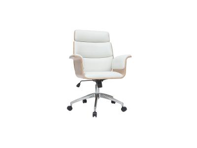 Miliboo - Fauteuil de bureau design blanc et bois clair ELON