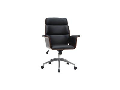 Miliboo - Fauteuil de bureau design noir et bois fonc&eacute; ELON