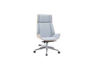 Miliboo Fauteuil de bureau design tissu gris et bois clair CURVED