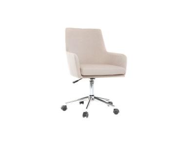 Chaise de bureau &agrave; roulettes en tissu naturel et acier chrom&eacute; SHANA