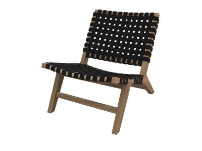 RENDEZ VOUS DECO Fauteuil de jardin en teck et sangles en tissu - Tao - Noir