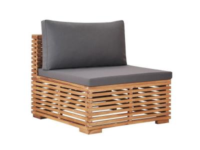 VIDAXL Canap&eacute; de jardin central - Bois de teck solide - Avec coussin gris
