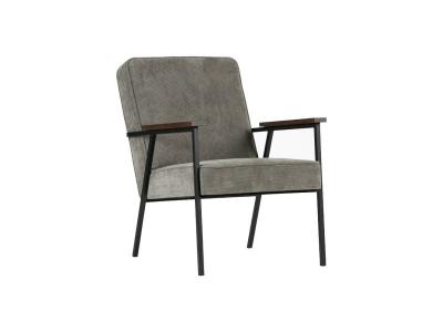 WOOOD Sally - Fauteuil en velours c&ocirc;tel&eacute; et m&eacute;tal - Couleur - Gris clair
