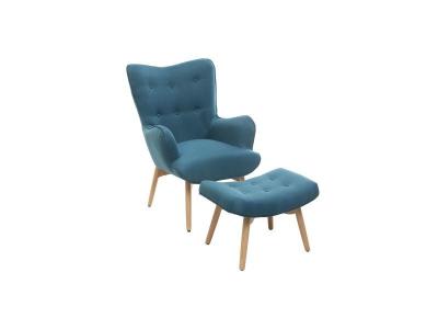 MILIBOO Fauteuil avec repose-pieds scandinave en tissu bleu canard et bois clair BRISTOL
