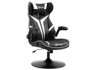 VINSETTO Fauteuil gaming pivotant r&eacute;glable accoudoirs relevables PVC blanc noir