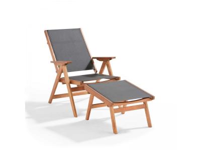 OVIALA Fauteuil relax en bois d'eucalyptus  avec repose-pieds noir