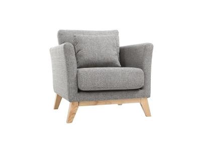 MILIBOO Fauteuil scandinave d&eacute;houssable en tissu gris clair et bois clair oslo
