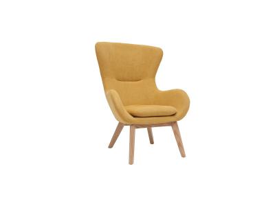 MILIBOO Fauteuil scandinave en tissu effet velours jaune moutarde et bois ESKUA