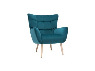 MILIBOO Fauteuil scandinave en tissu velours bleu p&eacute;trole et bois clair AVERY