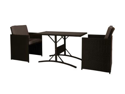 BESTMOBILIER Fira - Salon de jardin encastrable 2 places - en r&eacute;sine tress&eacute;e - Noir avec coussins gris
