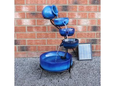 MONSTERSHOP Fontaine &eacute;nergie solaire&agrave; 4 niveaux de bols renversants bleu 27604