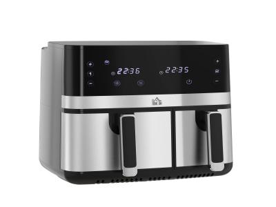 HOMCOM Friteuse &agrave; air 2700w - air fryer - double compartiment 8,5l - 8 programmes, temp&eacute;rature r&eacute;glable, timer, 2 paniers - noir 
