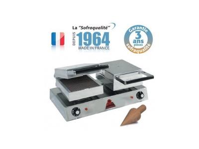  Gaufrier Professionnel Snacky c&ocirc;ne &eacute;lectrique   2 c&ocirc;nes   Sofraca 