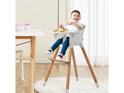 COSTWAY Chaise Haute B&eacute;b&eacute; Evolutive 2 En 1  - Charge 15kg - Hauteur R&eacute;glable - Repose-Pieds Et Plateau