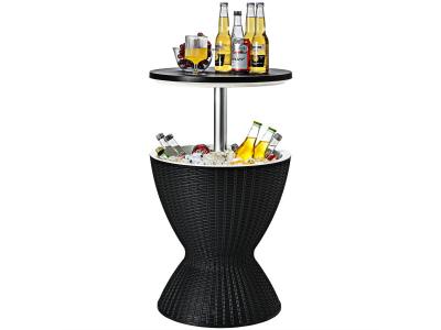 COSTWAY 30L Bar Cool Seau &agrave; Glace 3 en 1 R&eacute;glable en Hauteur avec Bouchon de VidangeTable de Refroidisseur de Glace 30L en PP et Rotin Imit&eacute; Noir