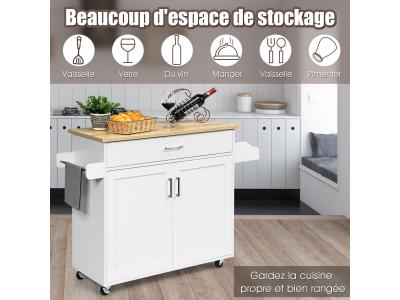 Dessert de Cusine B&icirc;lot de Cuisine &agrave; Roulettes avec Grand Placard Tiroir Porte-Epices et Porte-Servi