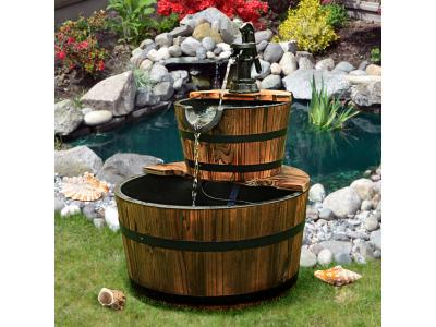 COSTWAY Fontaine D&eacute;corative en Cascade Ext&eacute;rieur en Bois  - 2 Etages - Capacit&eacute; 19 L - Style Rustique
