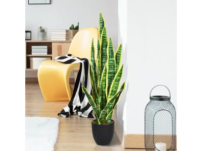 COSTWAY  - Plante Artificielle D&eacute;co. Interieur Sansevieria Trifasciata avec Pot et 20 Feuilles Arbre/ Fleur Ext&eacute;rieur - h 90 cm Vert
