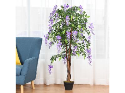 GIANTEX WISTERIA Plante Artificielle avec Fausses Fleurs Violettes - Avec Pot - 150 cm