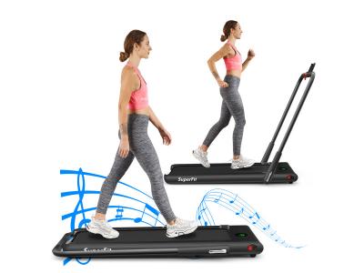  Tapis de Course Pliable 2 en 1 GIANTEX 1 &agrave; 12 Km/H avec Haut-parleur Bluetooth,T&eacute;l&eacute;commande Support pour T&eacute;l&eacute;phone Moteur 1,67KW,Ecran LED pour 