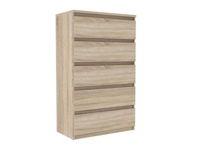 Grande commode 5 tiroirs d&eacute;cor ch&ecirc;ne clair textur&eacute; - BENNY