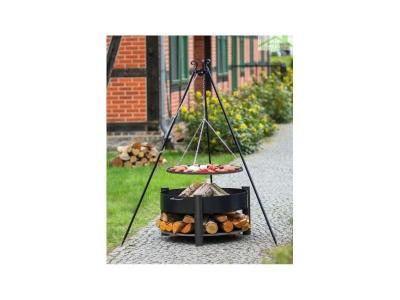 COOKKING Grille barbecue sur tr&eacute;pied + Brasero avec range bois SOLAFA en acier--&Oslash; 50 cm-&Oslash; 60 cm-
