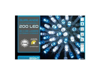 FEERIC LIGHTS & CHRISTMAS Guirlande programmable 200 LED 20 m&egrave;tres blanc froid & bleu FT
