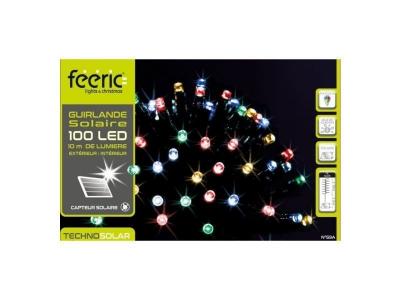 FEERIC LIGHTS & CHRISTMAS Guirlande solaire multicolore 100 LED 10 m&egrave;tres ext/int