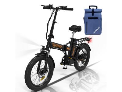HITWAY  V&eacute;lo &eacute;lectrique Pliable 20 E-Bike Noir-Orange - Batterie 36V - 112Ah - Ecran LCD+ Sac Bleu 