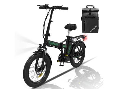 HITWAY  V&eacute;lo &eacute;lectrique Pliable 20 E-Bike Noir-Vert - Batterie 36V - 112Ah - Ecran LCD+ Sac Noir 
