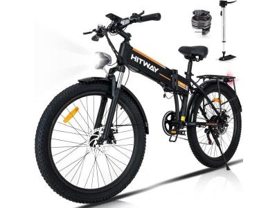 HITWAY V&eacute;lo &eacute;lectrique pour Adultes, E Bike 26 x 3,0 avec Moteur 250 W, Electric Bike Pliable avec Batterie Amovible 36 V 12Ah, City Commuter, VTT Shimano 7 