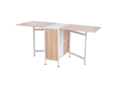 Table pliable compacte avec rangements ch&acirc;ssis acier blanc aspect ch&ecirc;ne clair