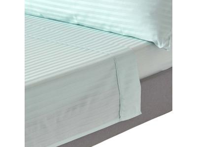 HOMESCAPES Drap plat ray&eacute; satin de coton &eacute;gyptien 330 fils coloris bleu 270 x 300 cm