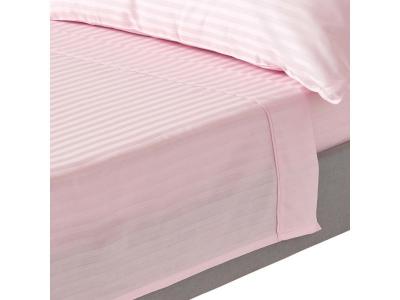 HOMESCAPES Drap plat ray&eacute; satin de coton &eacute;gyptien 330 fils coloris rose 240 x 300 cm