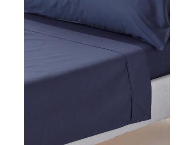 HOMESCAPES Drap plat uni 100 % coton &eacute;gyptien 200 fils bleu marine 240 x 300 cm