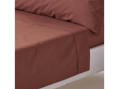 HOMESCAPES Drap plat uni 100 % coton &eacute;gyptien 200 fils chocolat 240 x 300 cm