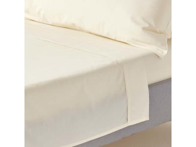 HOMESCAPES Drap plat uni 100 % coton &eacute;gyptien 200 fils cr&egrave;me 240 x 300 cm