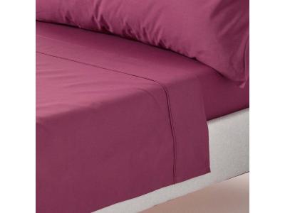 HOMESCAPES Drap plat uni 100 % coton &eacute;gyptien 200 fils prune 270 x 300 cm