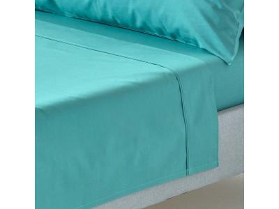 HOMESCAPES Drap plat uni 100 % coton &eacute;gyptien 200 fils sarcelle 270 x 300 cm