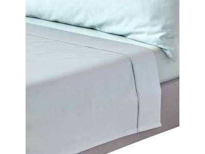 HOMESCAPES Drap plat uni 100 % coton &eacute;gyptien Bio 400 fils coloris bleu givr&eacute; 180 x 290 cm