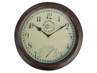 Horloge de station avec thermom&egrave;tre 30,5 cm TF007 Esschert Design Brun