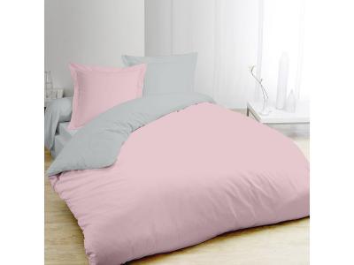 VISION  Parure De Couette 100% Coton - 1 Housse De Couette 220x240 Cm + 2 Taies 65x65 Cm Gris Et Rose