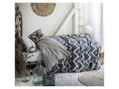 TODAY Parure de couette 100% coton 57 fils 240x260 KARMA - Gris anthracite et blanc - Imprim&eacute; - Naturelle - Chambre 