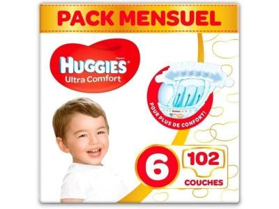 HUGGIES Ultra Comfort - Couches Bebe Unisexe x102 Taille 6 - Pack 1 Mois