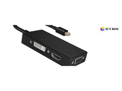 ICY BOX  IB-AC1032 Mini DisplayPort DVI-D + VGA (D-Sub) + HDMI Noir, Adaptateur