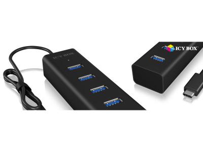 ICY BOX RaidSonic Type-C&trade; zu 4-Port USB 3.0, Alu-Geh&auml;use 