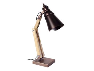 TOSEL IRON - Lampe de bureau articul&eacute; bois naturel et bronze