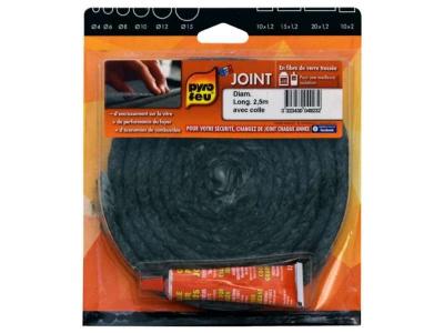 PYROFEU Chemin&eacute;e Joints &Oslash; 10&nbsp;mm x 2,5&nbsp;m + feuerfestem Adh&eacute;sif